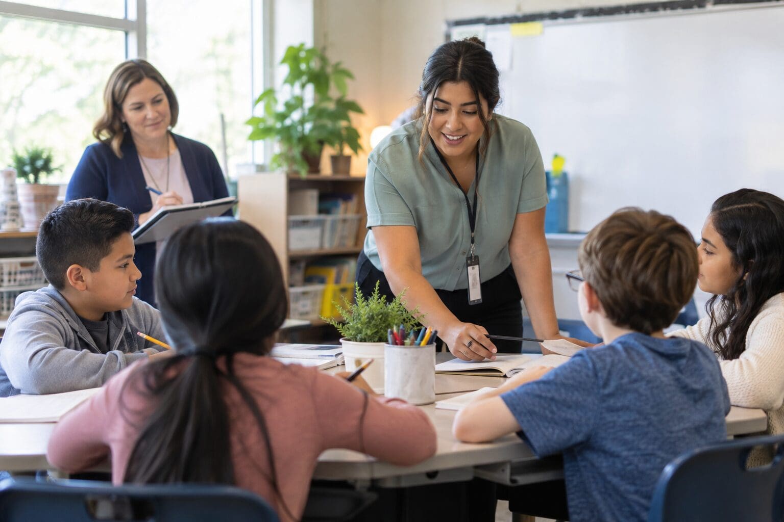Teacher leading a classroom while a mentor observes